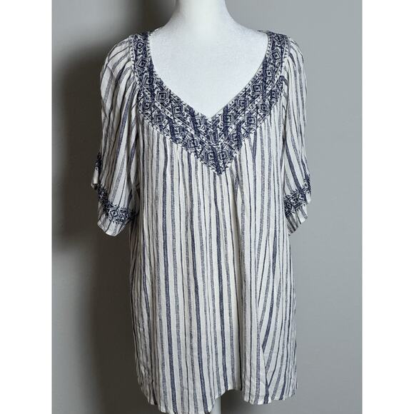 Knox Rose Womens Cream Navy Stripped Bohemian Womens Casual Oversized Top XXL - Picture 16 of 16
